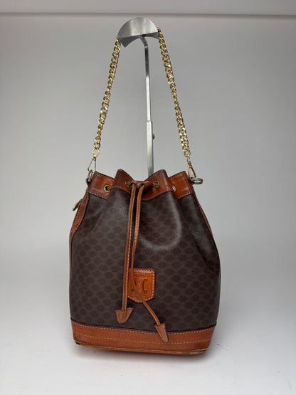 Sac vintage en cuir marron Celine Paris Sac Seau