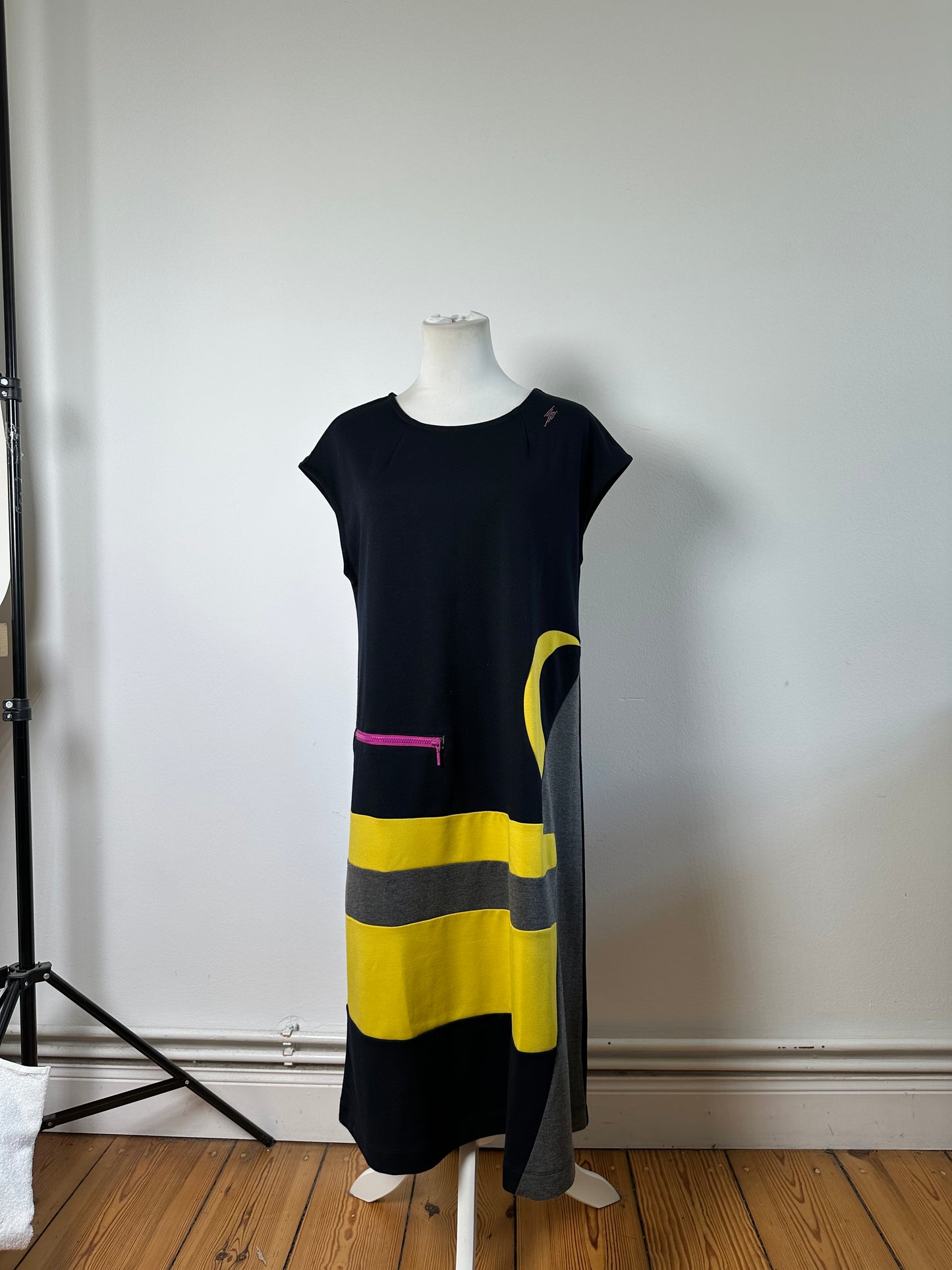 Vintage Kansai Yamamoto Cotton Blend Dress Black Yellow Fuchsia M