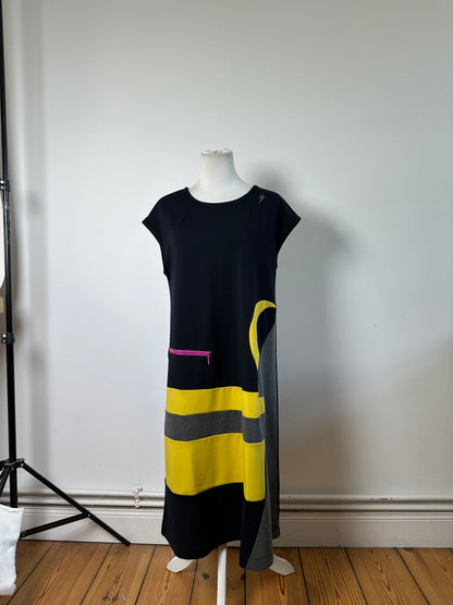 Vintage Kansai Yamamoto Cotton Blend Dress Black Yellow Fuchsia M