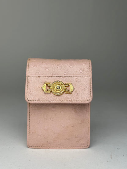 Vintage Gianni Versace Ostrich Leather Mini Bag / Card Holder Pink