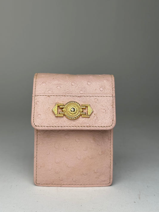 Vintage Gianni Versace Ostrich Leather Mini Bag / Card Holder Pink