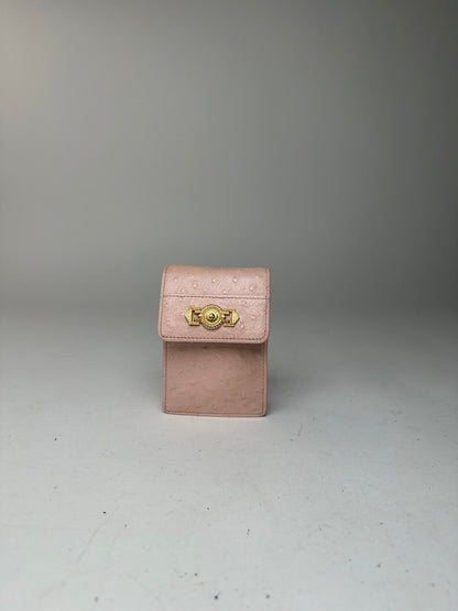 Vintage Gianni Versace Ostrich Leather Mini Bag / Card Holder Pink