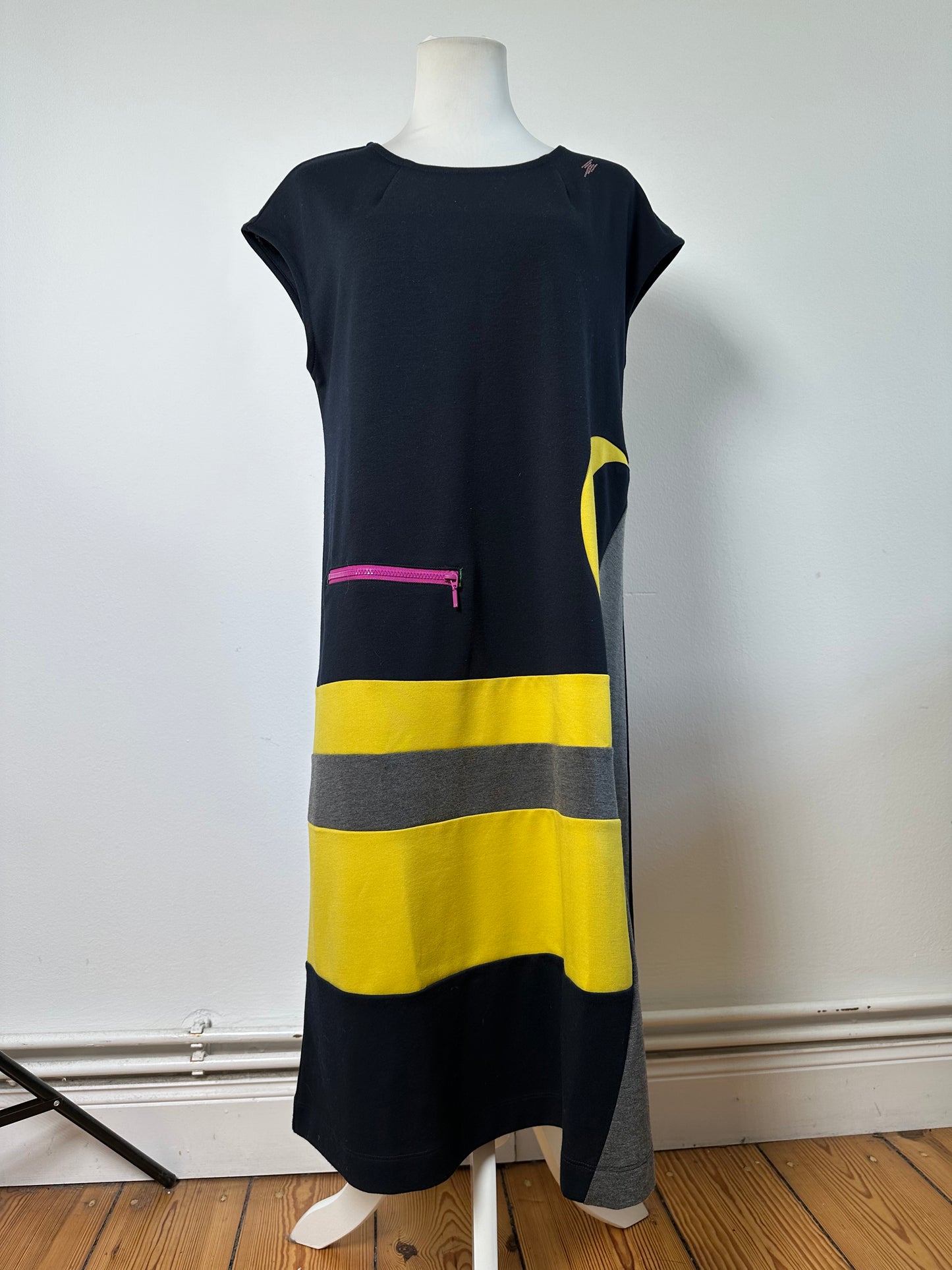 Vintage Kansai Yamamoto Cotton Blend Dress Black Yellow Fuchsia M