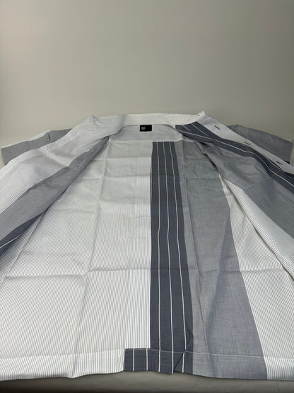 Vintage Issey Miyake Striped Cotton Shirt Grey White M