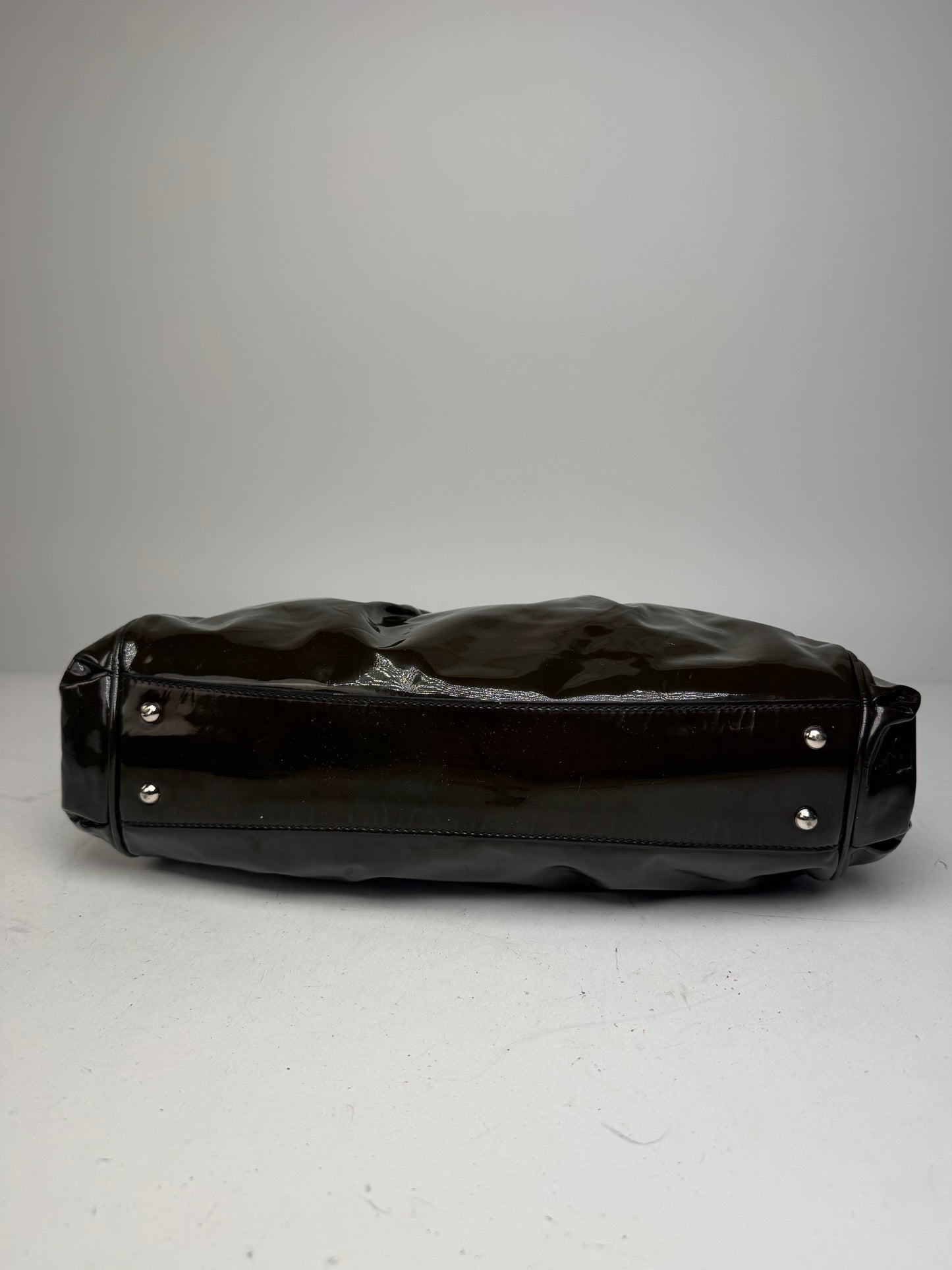 Vintage Salvatore Ferragamo Patent Leather Handbag Brown