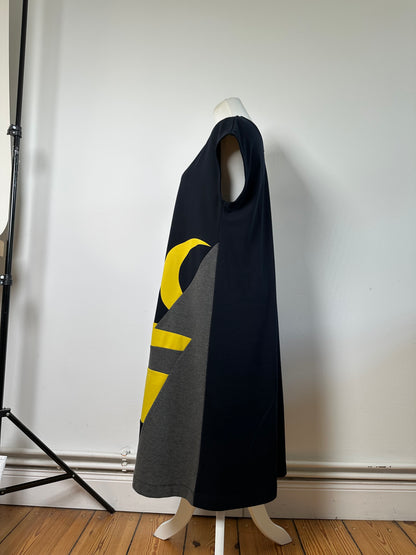 Vintage Kansai Yamamoto Cotton Blend Dress Black Yellow Fuchsia M