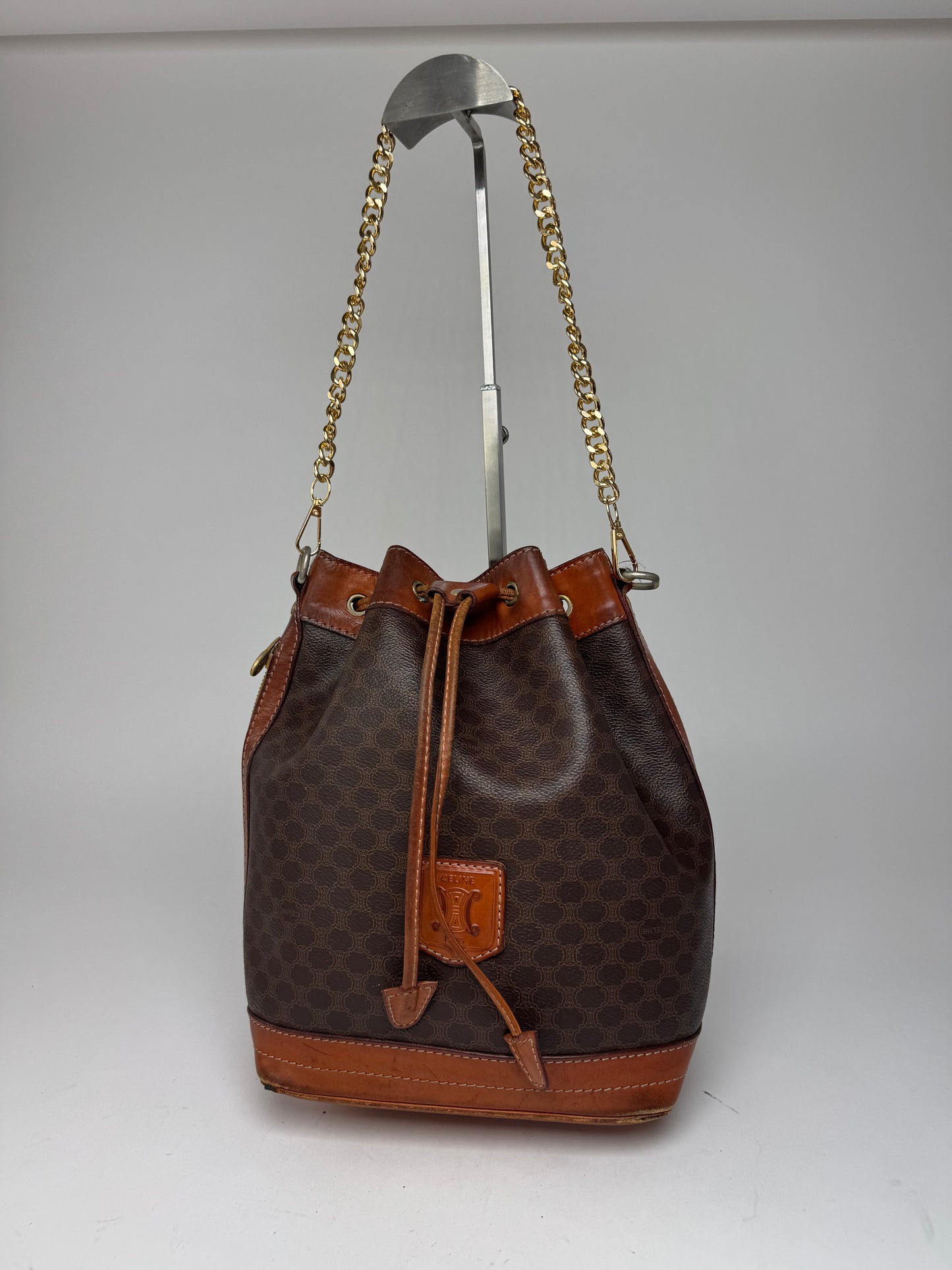 Sac vintage en cuir marron Celine Paris Sac Seau