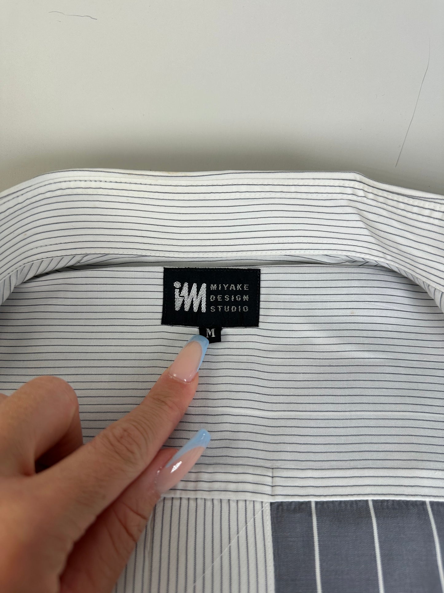 Vintage Issey Miyake Striped Cotton Shirt Grey White M