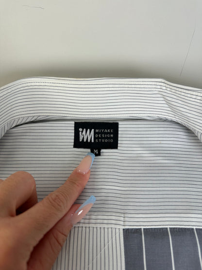 Vintage Issey Miyake Striped Cotton Shirt Grey White M
