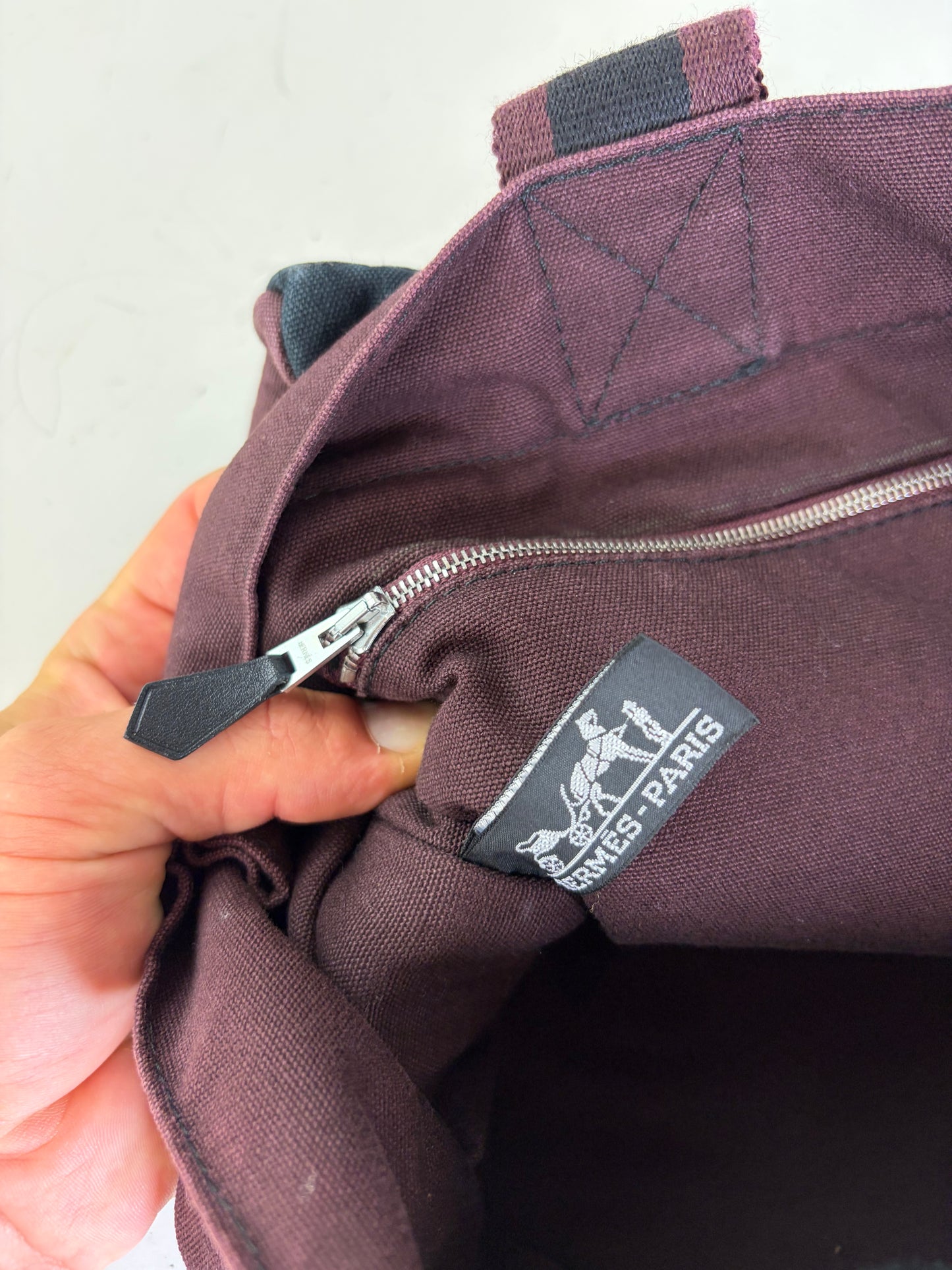 Vintage Hermes Canvas Tote Bag Burgundy Black