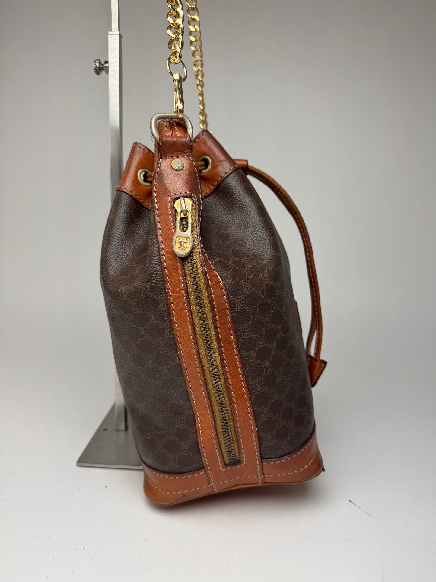 Sac vintage en cuir marron Celine Paris Sac Seau