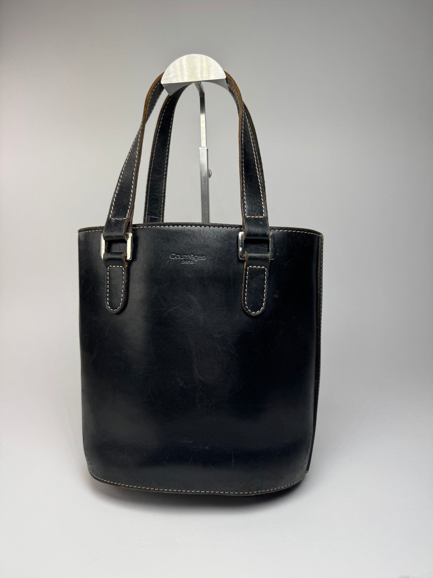 Vintage Courreges Leather Bucket Bag Black