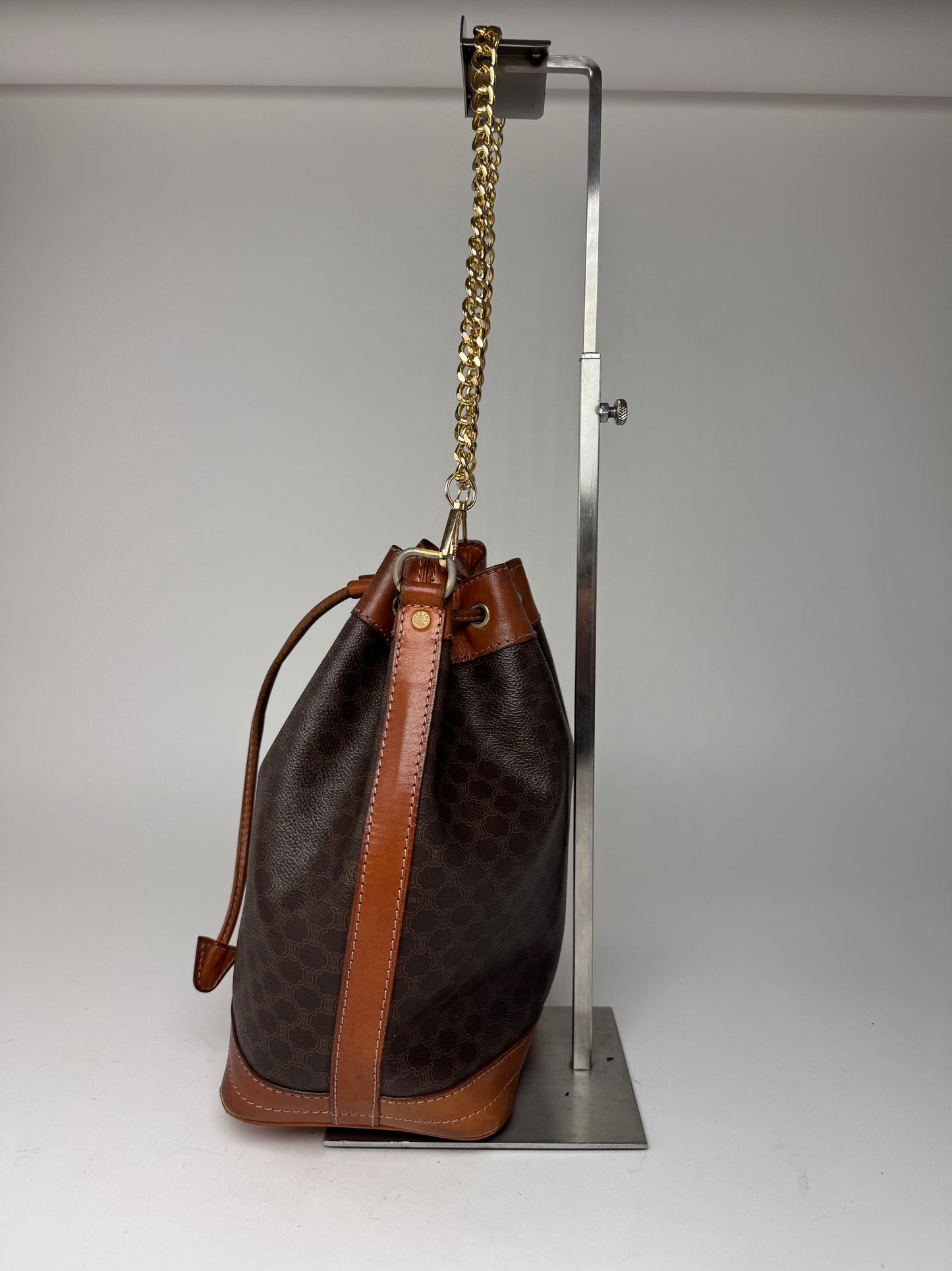 Sac vintage en cuir marron Celine Paris Sac Seau