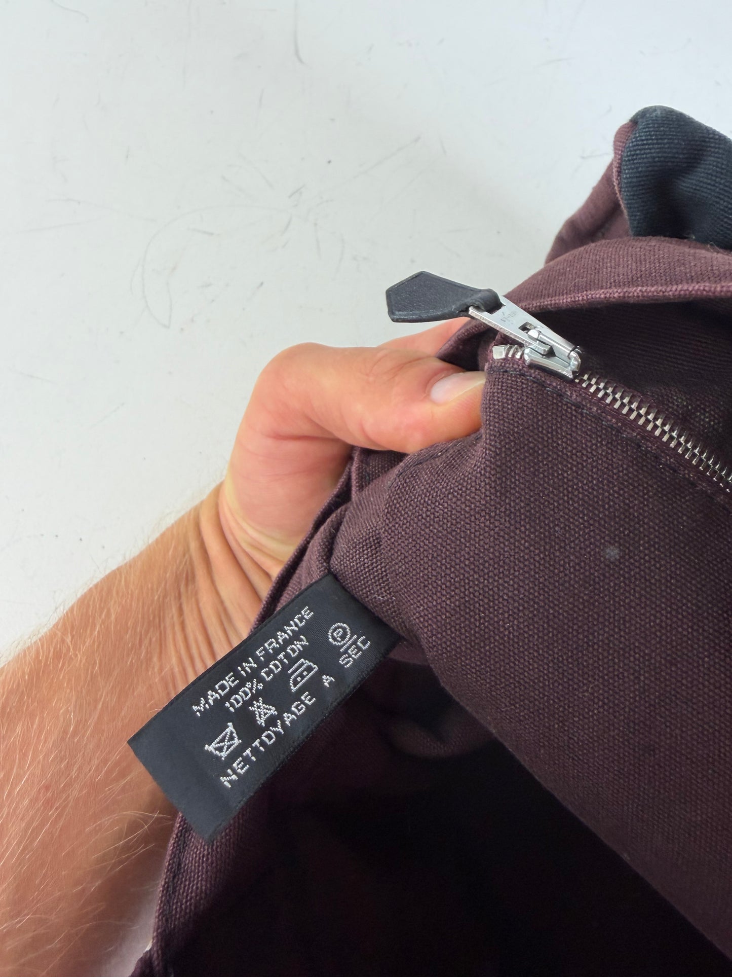 Vintage Hermes Canvas Tote Bag Burgundy Black