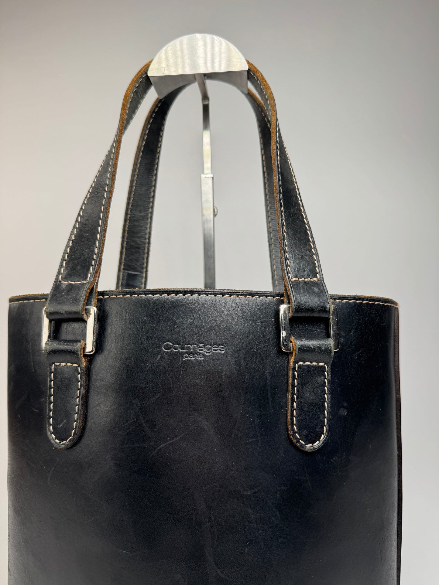 Vintage Courreges Leather Bucket Bag Black