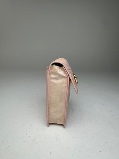 Vintage Gianni Versace Ostrich Leather Mini Bag / Card Holder Pink