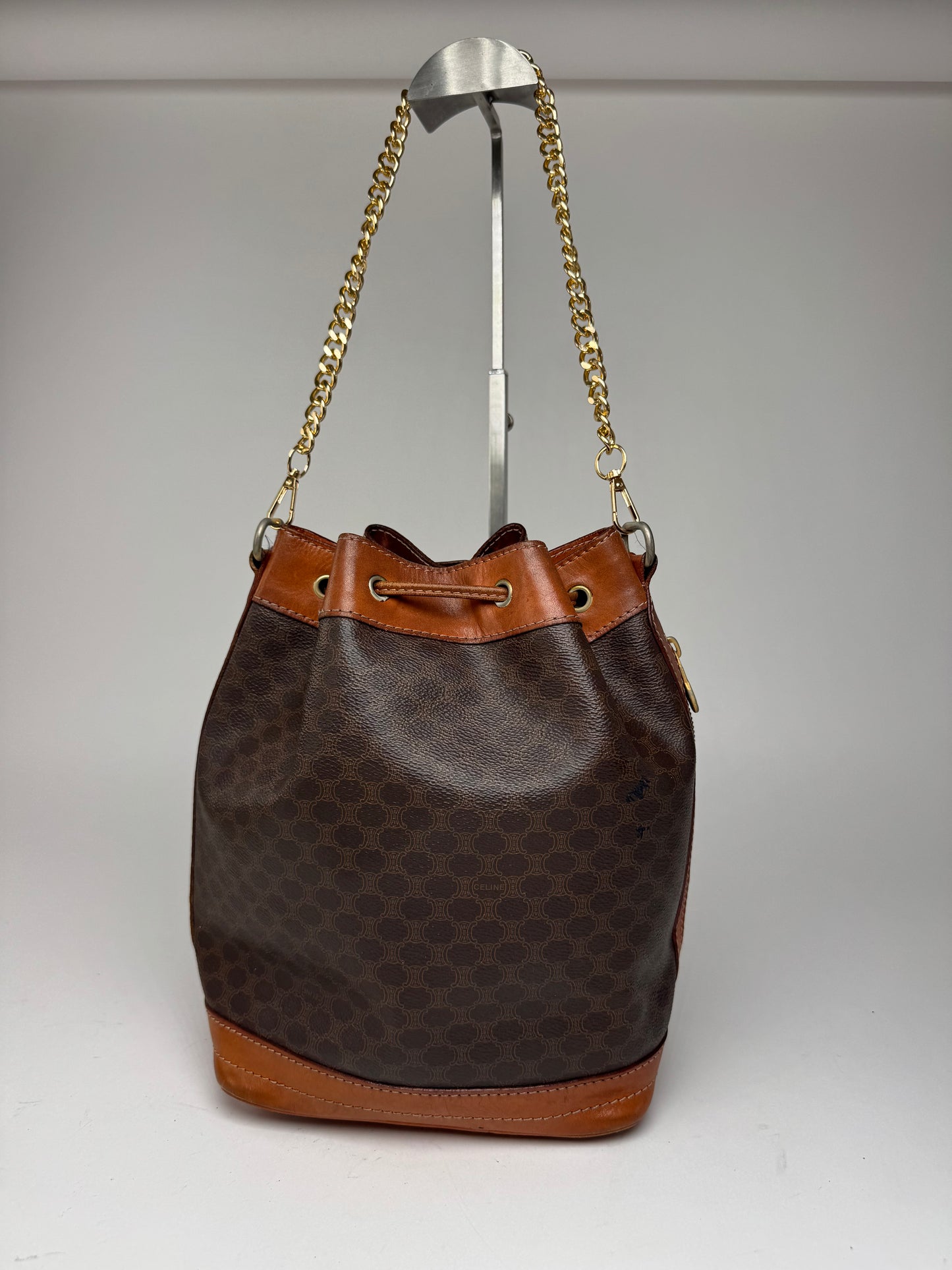 Sac vintage en cuir marron Celine Paris Sac Seau