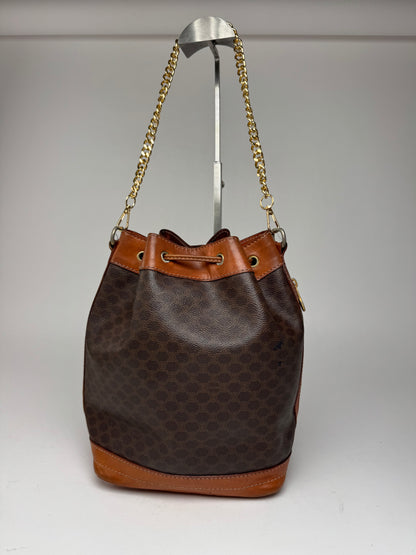 Sac vintage en cuir marron Celine Paris Sac Seau