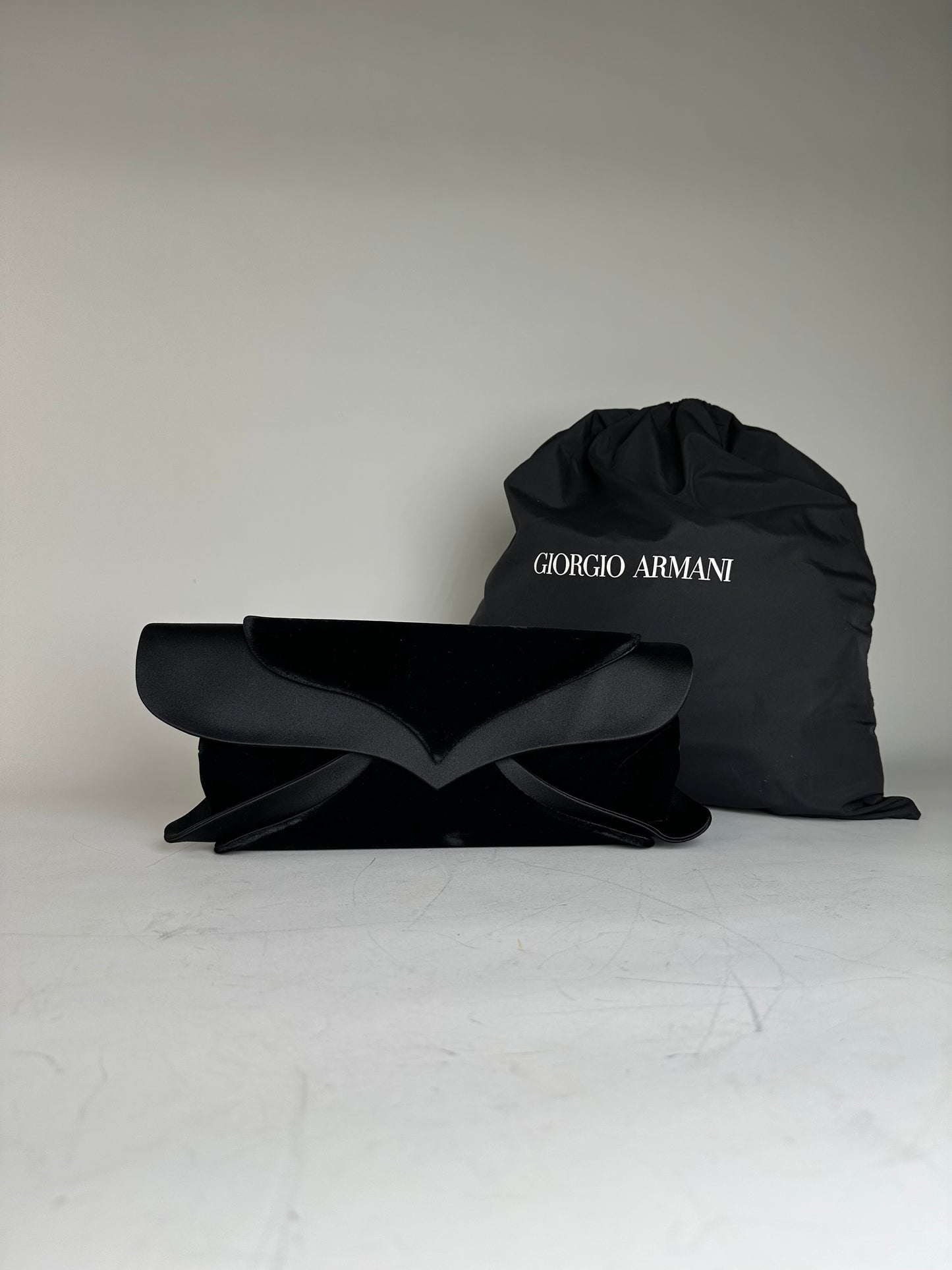 Vintage Giorgio Armani Velvet Satin Clutch Bag Black Silver
