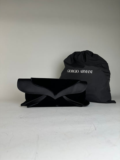 Vintage Giorgio Armani Velvet Satin Clutch Bag Black Silver