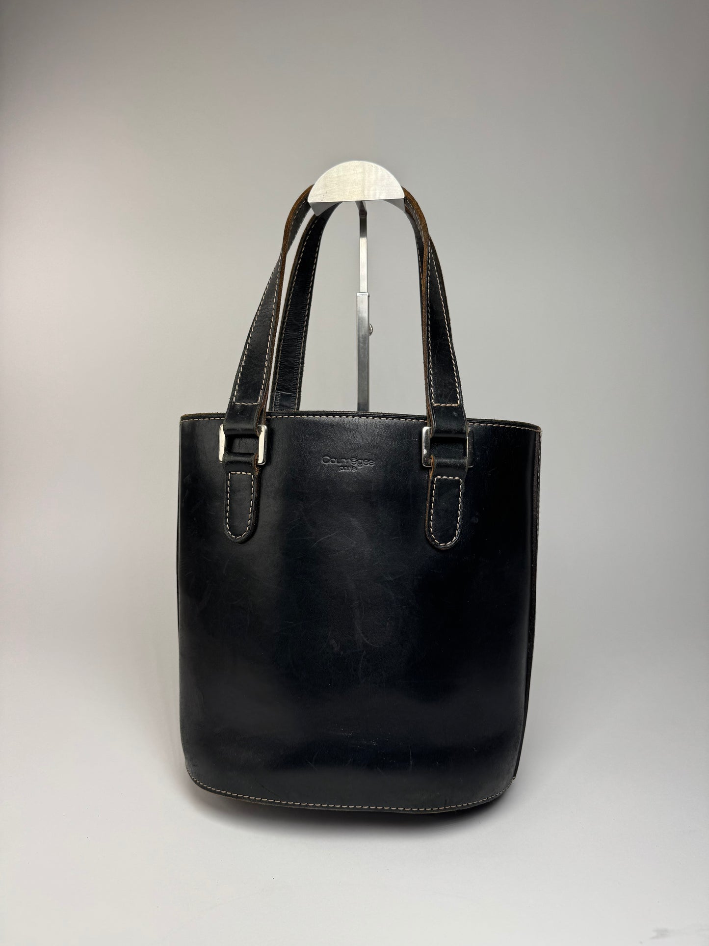 Vintage Courreges Leather Bucket Bag Black
