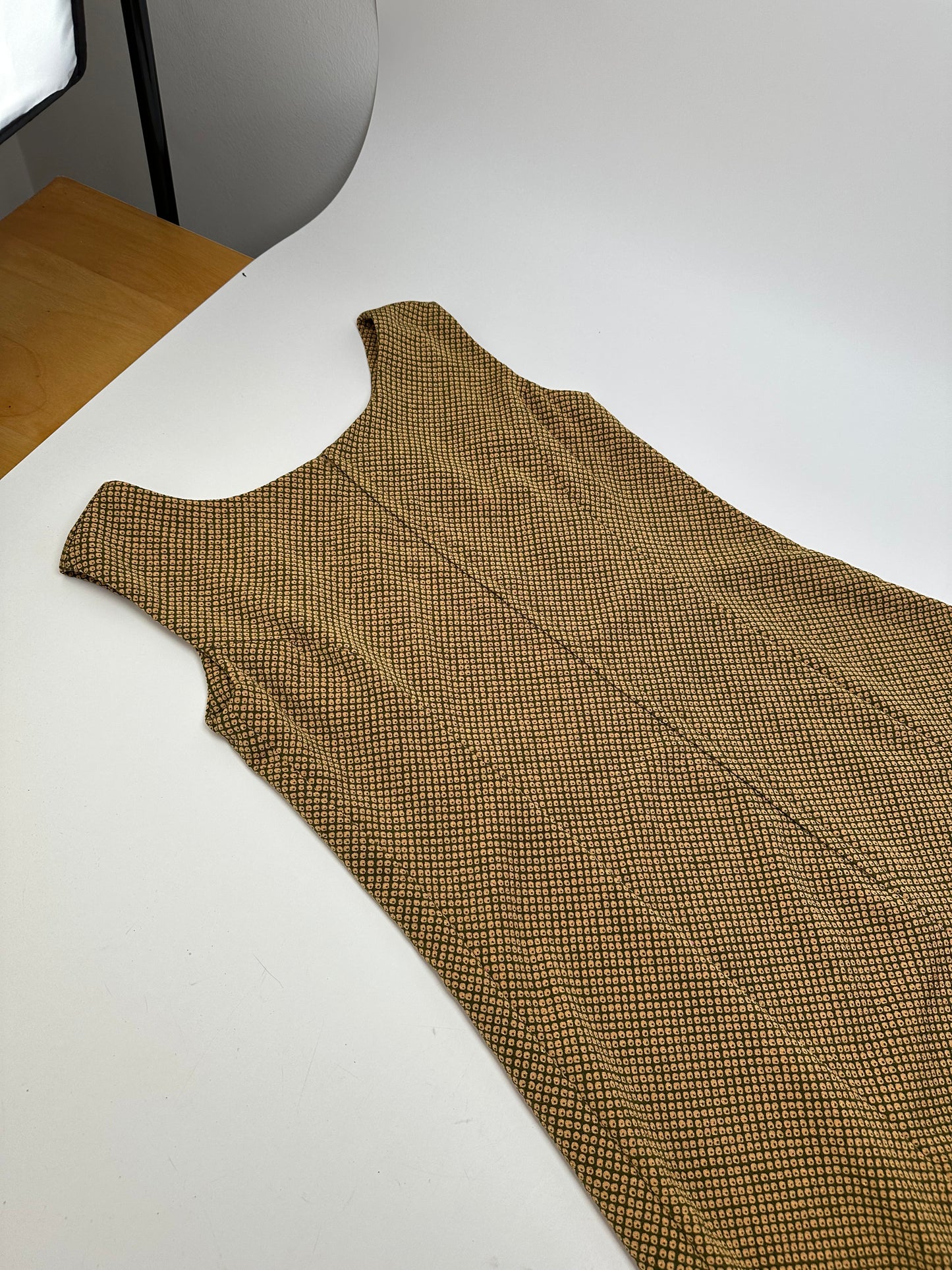 Vintage Gucci Abstract Wool Shift Dress Gold Brown M