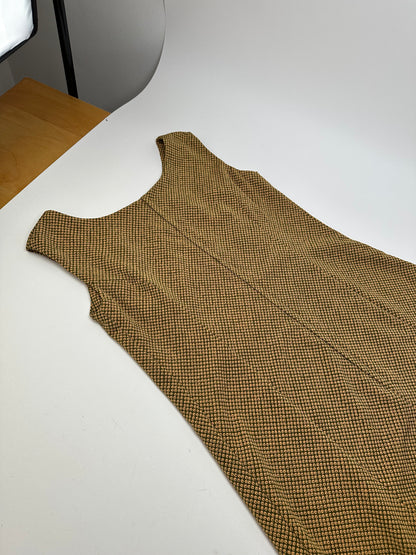 Vintage Gucci Abstract Wool Shift Dress Gold Brown M