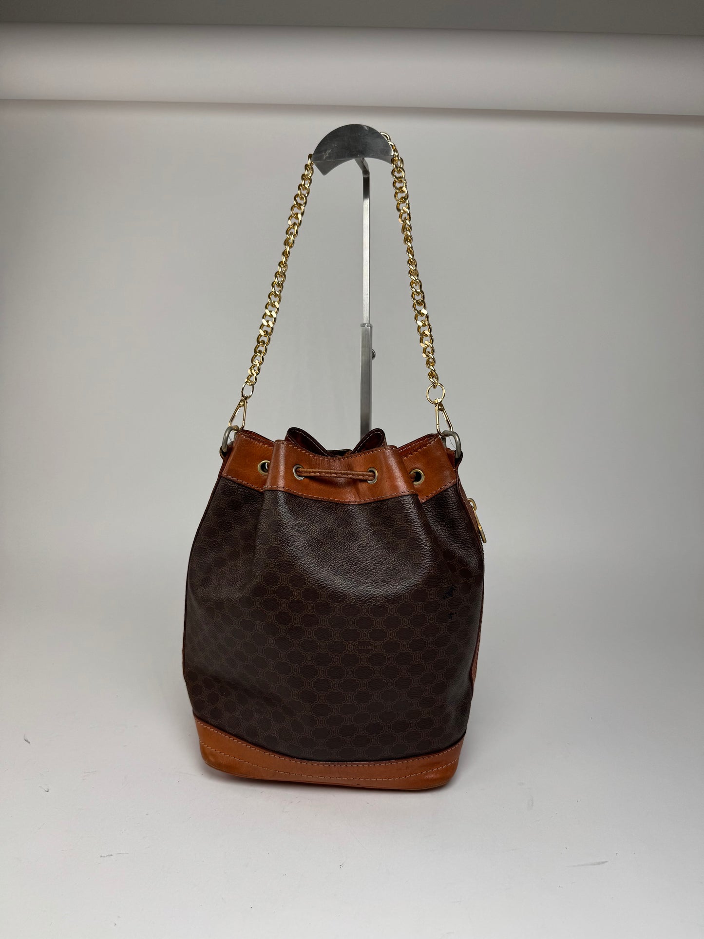 Sac vintage en cuir marron Celine Paris Sac Seau