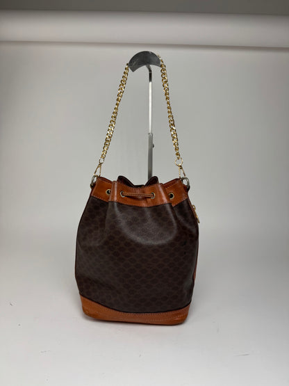 Sac vintage en cuir marron Celine Paris Sac Seau