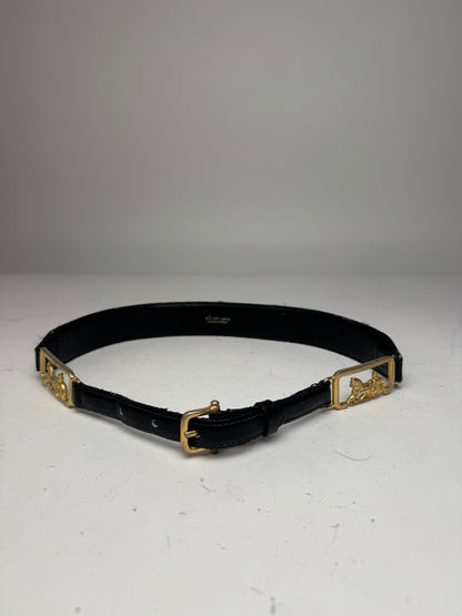 Vintage Celine Paris Carriage Logo Leather Belt Black