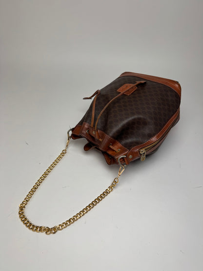 Sac vintage en cuir marron Celine Paris Sac Seau