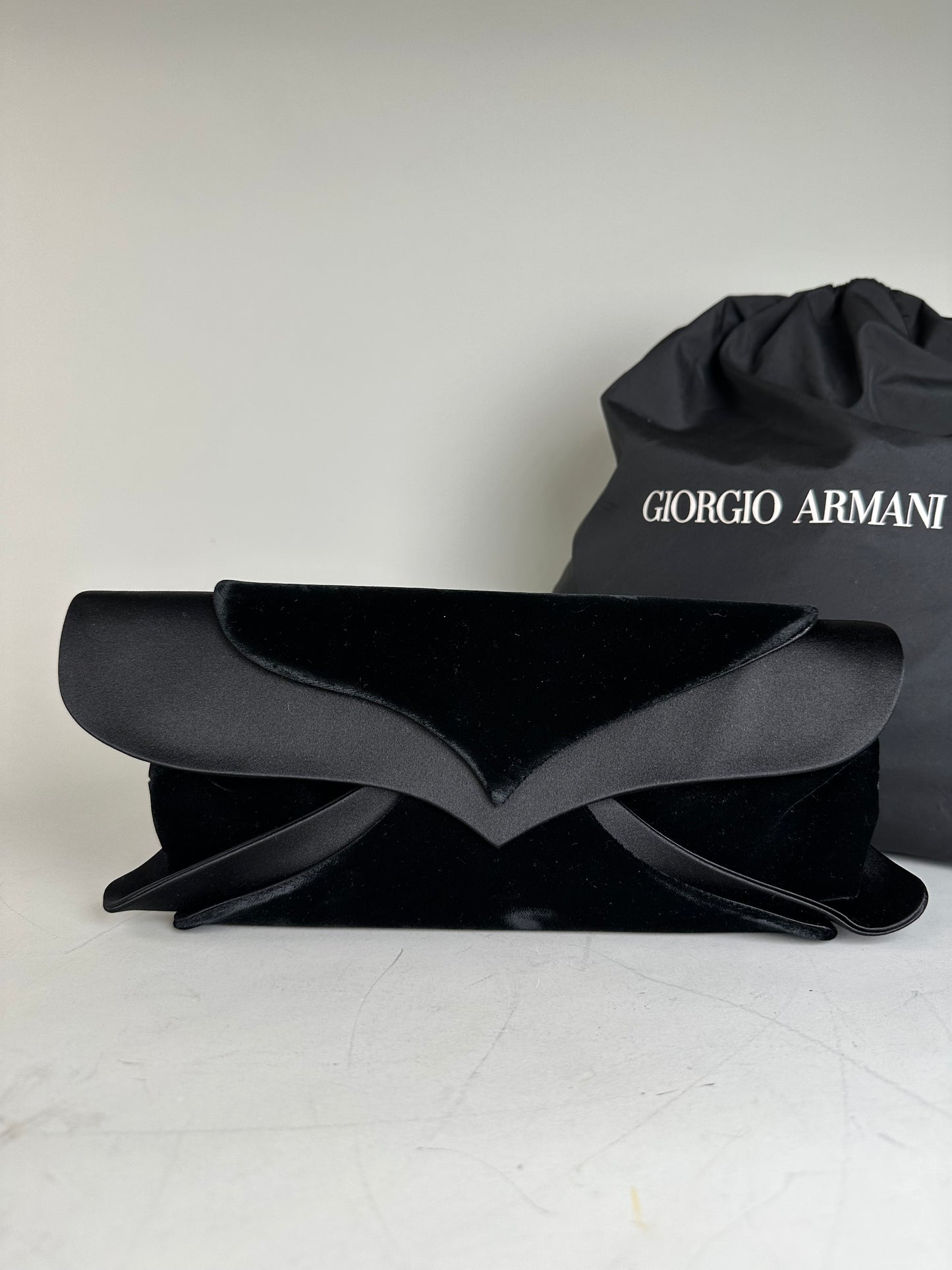 Vintage Giorgio Armani Velvet Satin Clutch Bag Black Silver