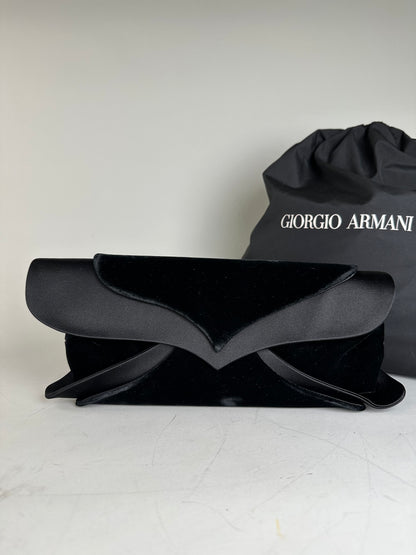 Vintage Giorgio Armani Velvet Satin Clutch Bag Black Silver