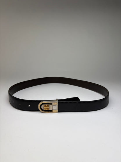 Vintage Givenchy 4G Logo Leather Belt c. Late 1970s Black Gold