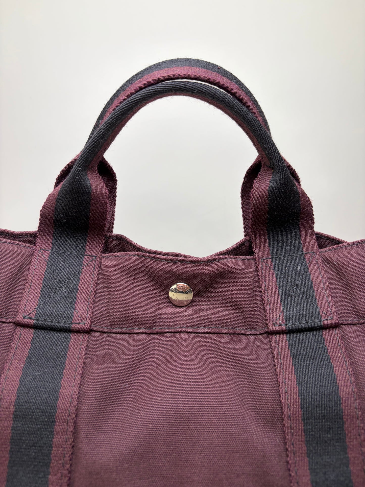 Vintage Hermes Canvas Tote Bag Burgundy Black
