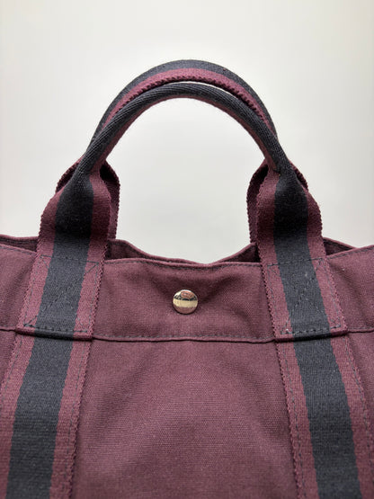 Vintage Hermes Canvas Tote Bag Burgundy Black