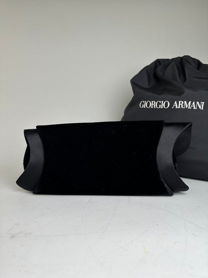 Vintage Giorgio Armani Velvet Satin Clutch Bag Black Silver