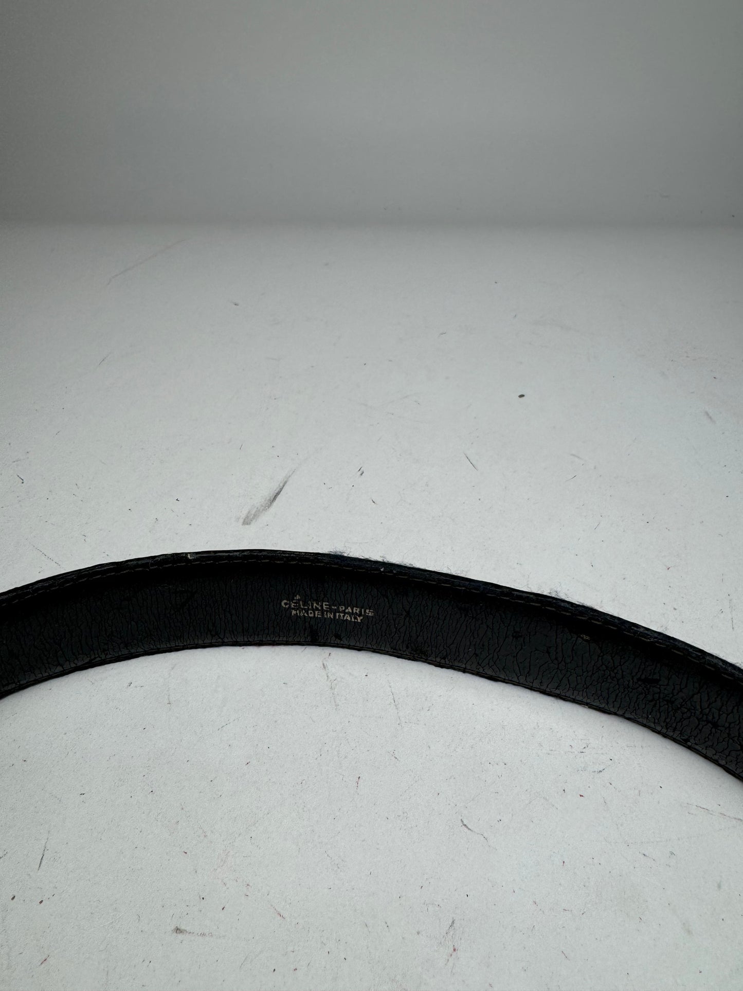 Vintage Celine Paris Carriage Logo Leather Belt Black