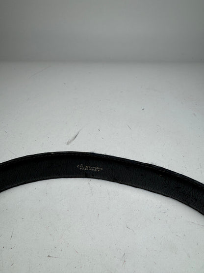 Vintage Celine Paris Carriage Logo Leather Belt Black