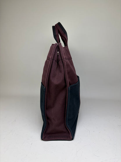 Vintage Hermes Canvas Tote Bag Burgundy Black