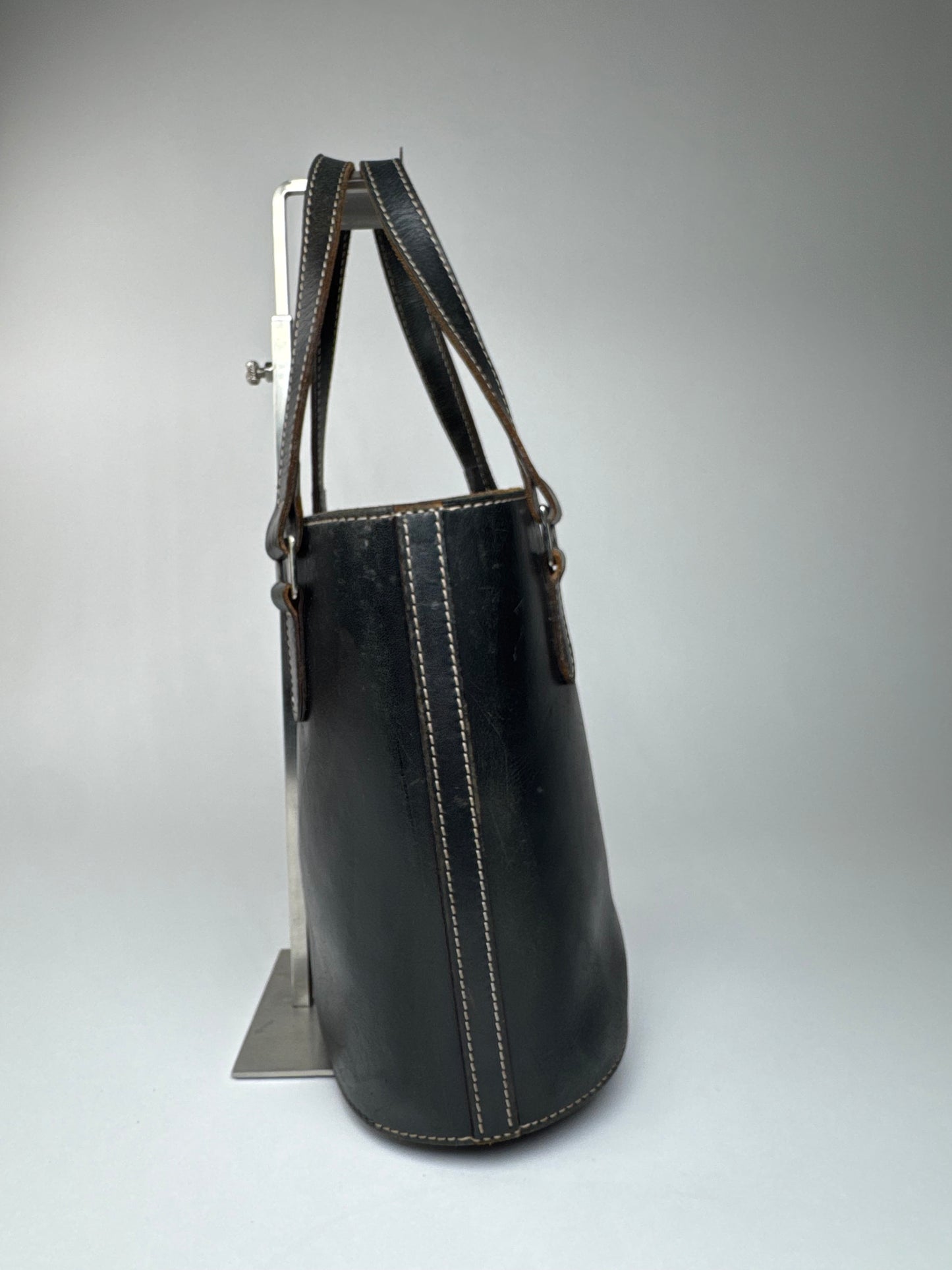 Vintage Courreges Leather Bucket Bag Black