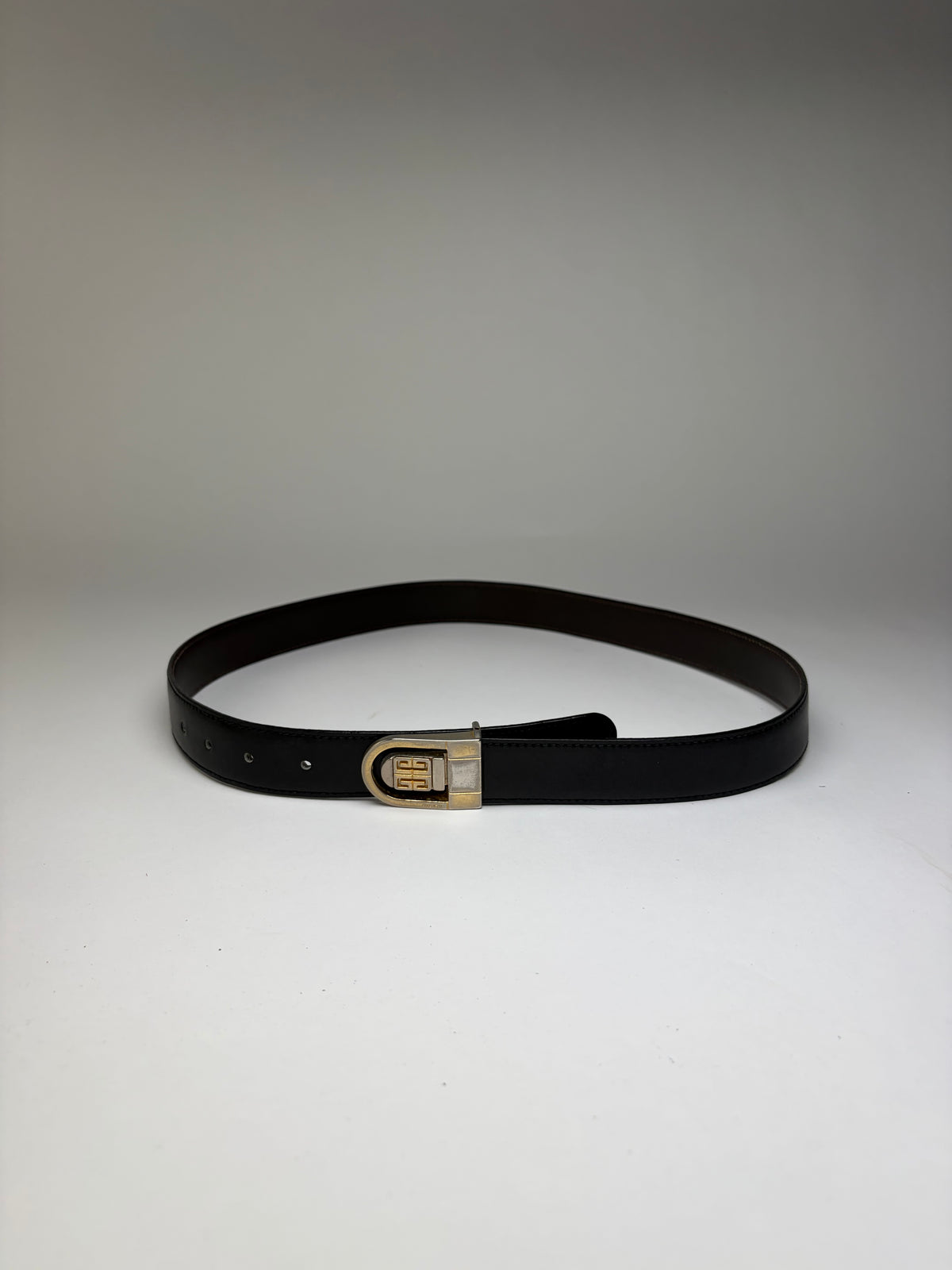 Vintage Givenchy 4G Logo Leather Belt c. Late 1970s Black Gold