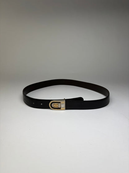 Vintage Givenchy 4G Logo Leather Belt c. Late 1970s Black Gold
