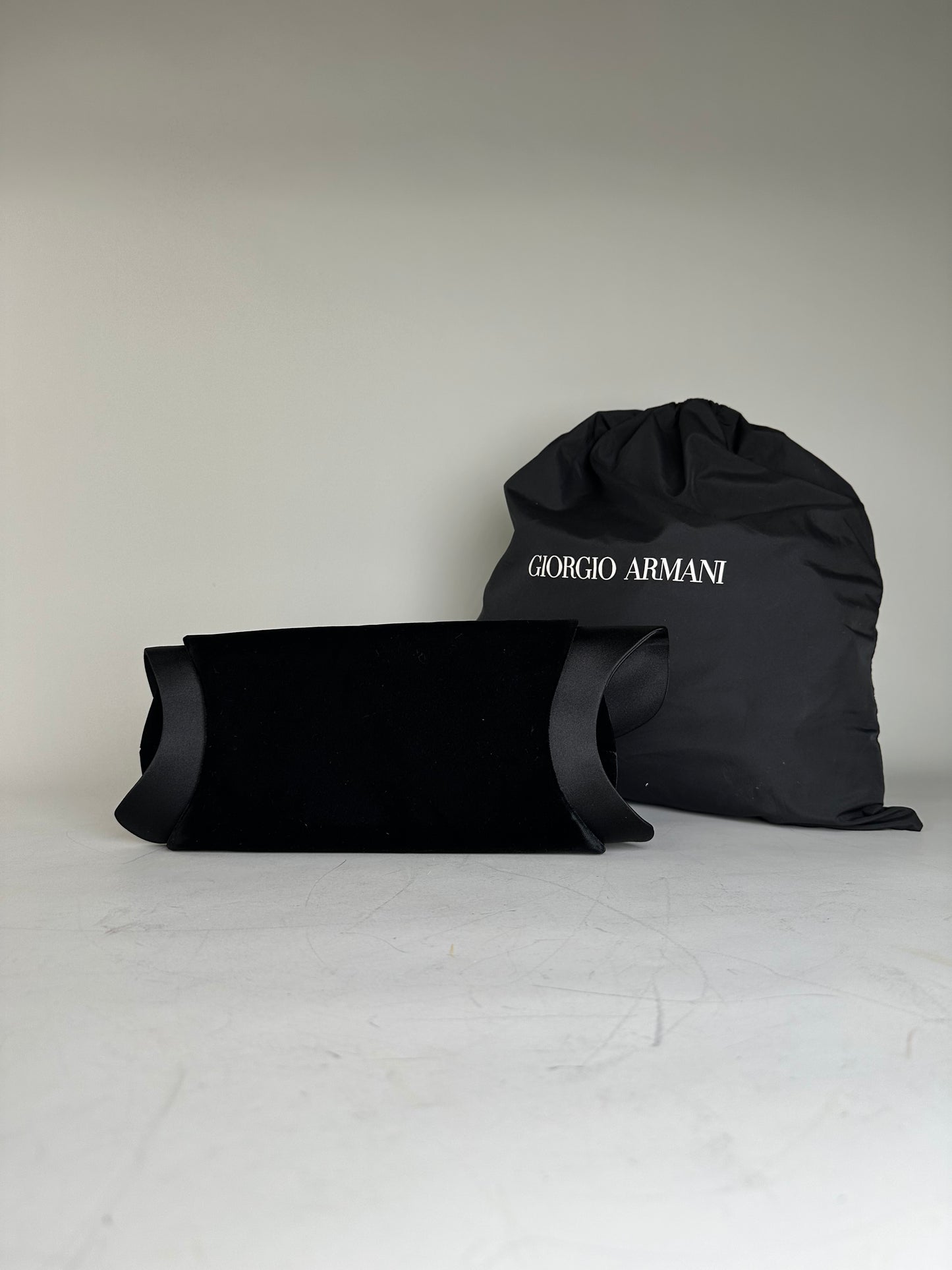 Vintage Giorgio Armani Velvet Satin Clutch Bag Black Silver