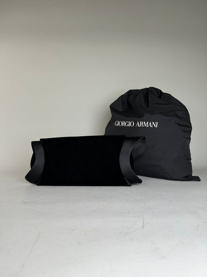 Vintage Giorgio Armani Velvet Satin Clutch Bag Black Silver