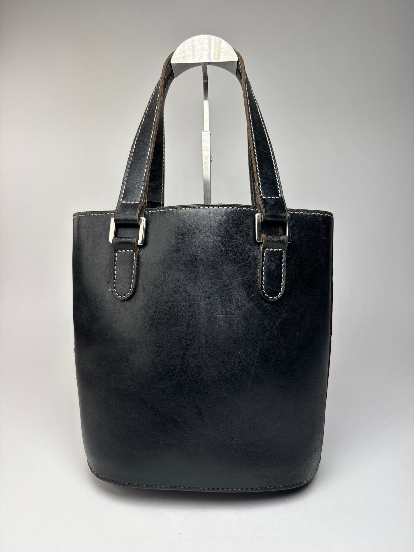 Vintage Courreges Leather Bucket Bag Black