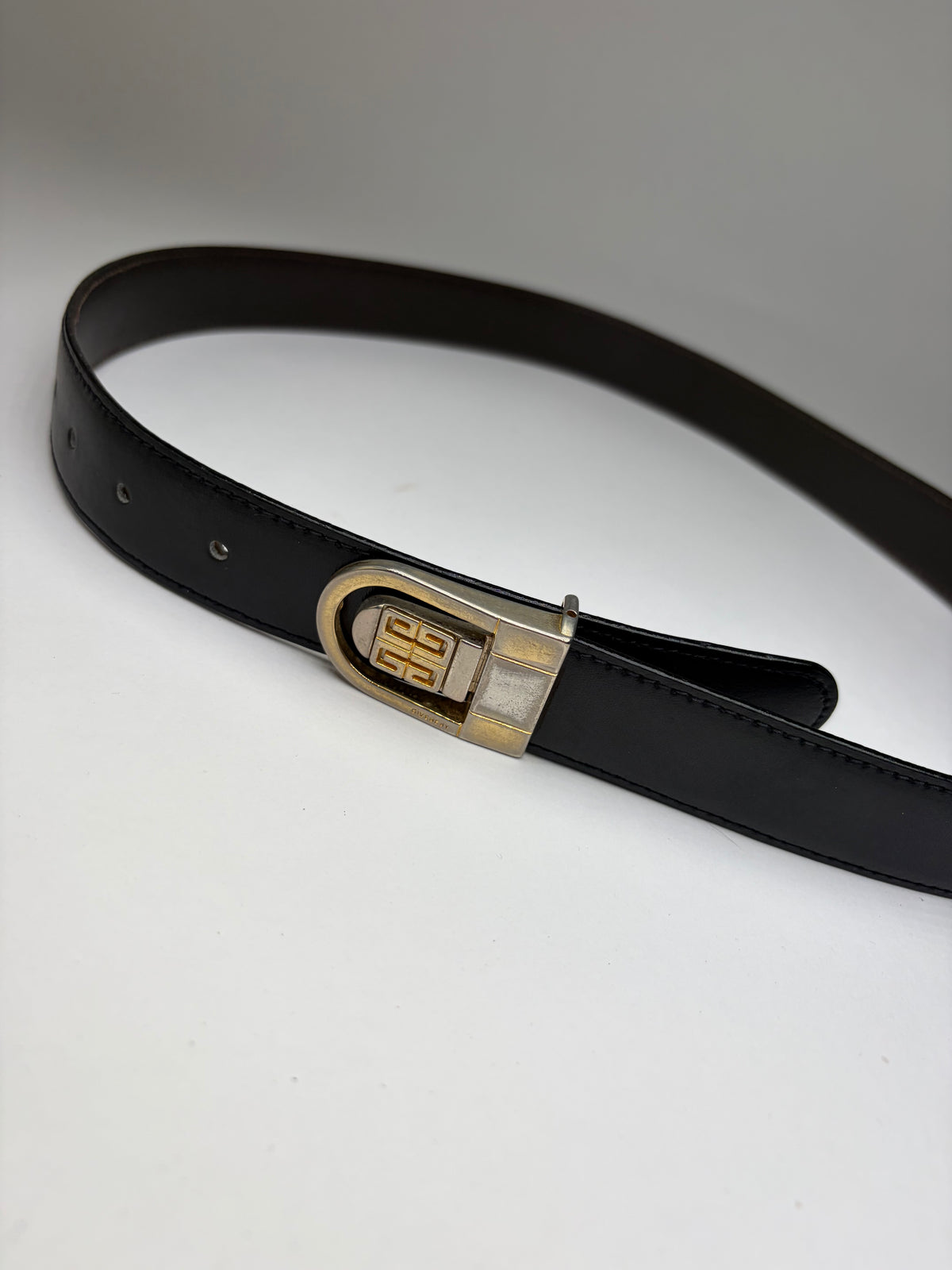 Vintage Givenchy 4G Logo Leather Belt c. Late 1970s Black Gold
