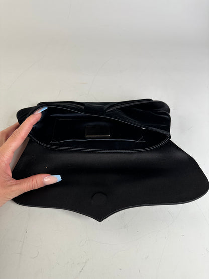 Vintage Giorgio Armani Velvet Satin Clutch Bag Black Silver
