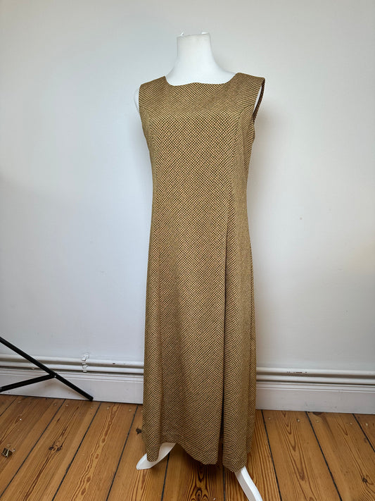 Vintage Gucci Abstract Wool Shift Dress Gold Brown M