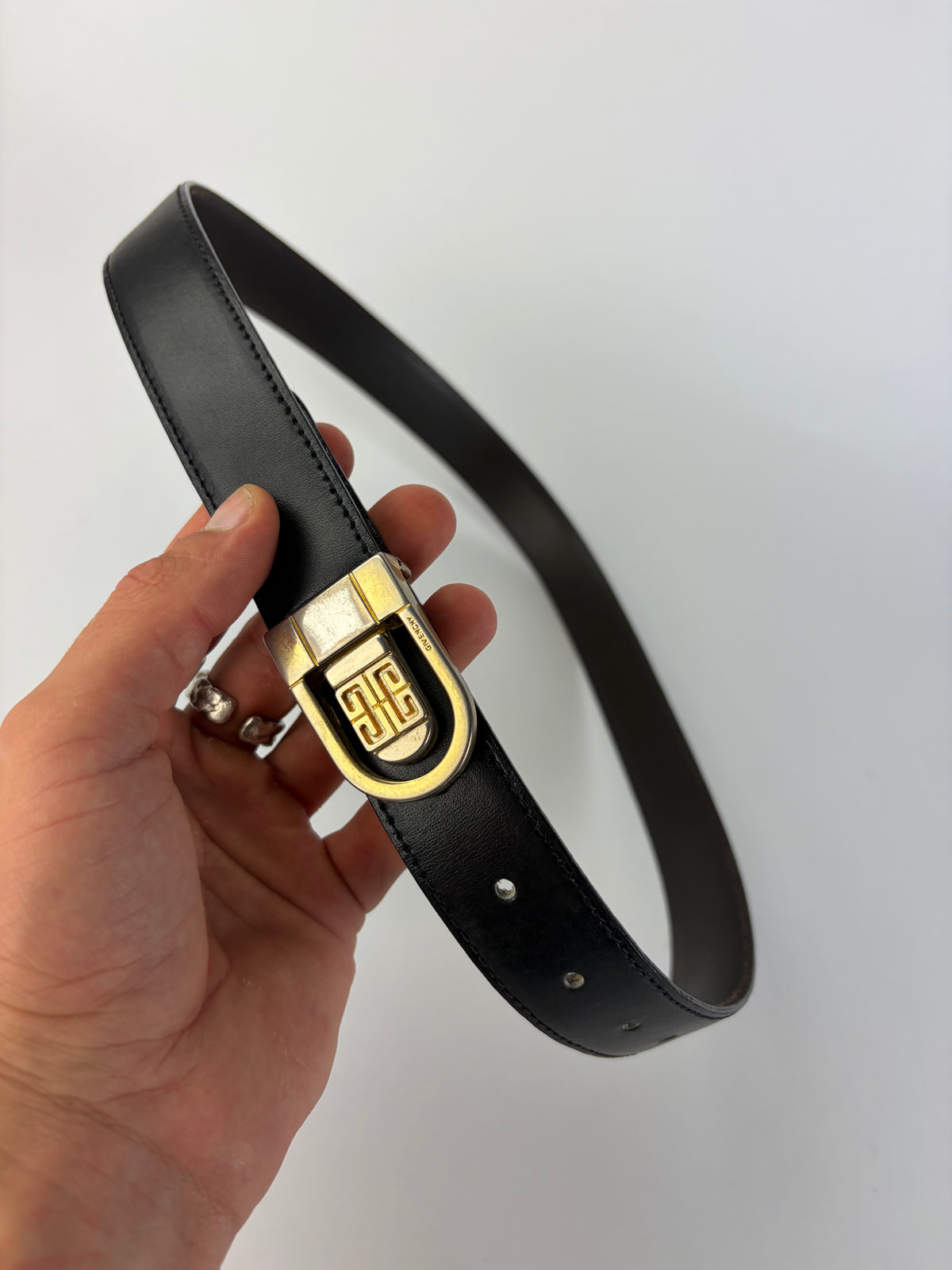 Vintage Givenchy 4G Logo Leather Belt c. Late 1970s Black Gold
